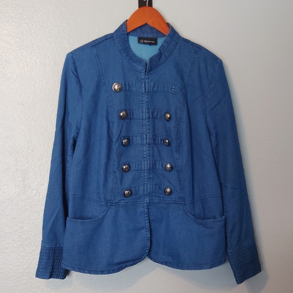 INC International Concepts  Denim Jacket Blazer Military Style Gold Button - Picture 1 of 14
